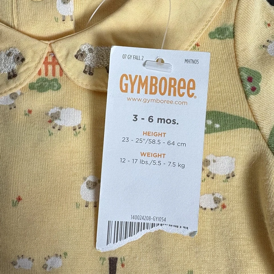 NUEVO CON ETIQUETAS GYMBOREE Bebé Niña 3-6M Amarillo Estampado Oveja Body 2007 Vintage Layette Foto 4 de 4