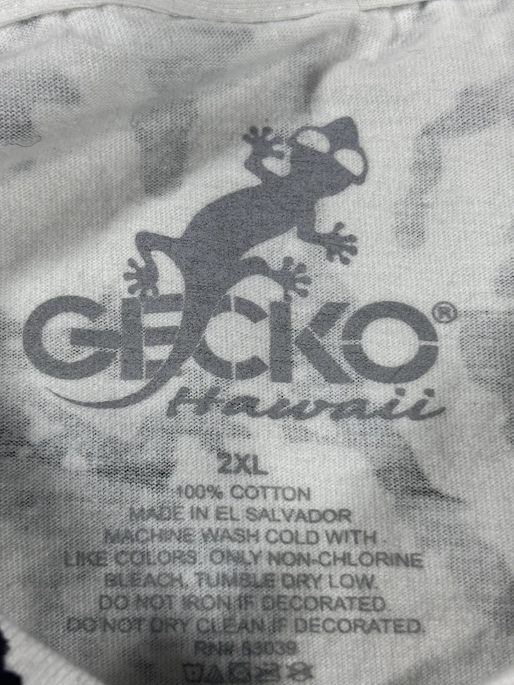 Camiseta GECKO HAWAII Blanca Verde Neón Remolino Surf Años 90 Retro Look Camiseta Talla 2XL Foto 3 de 4