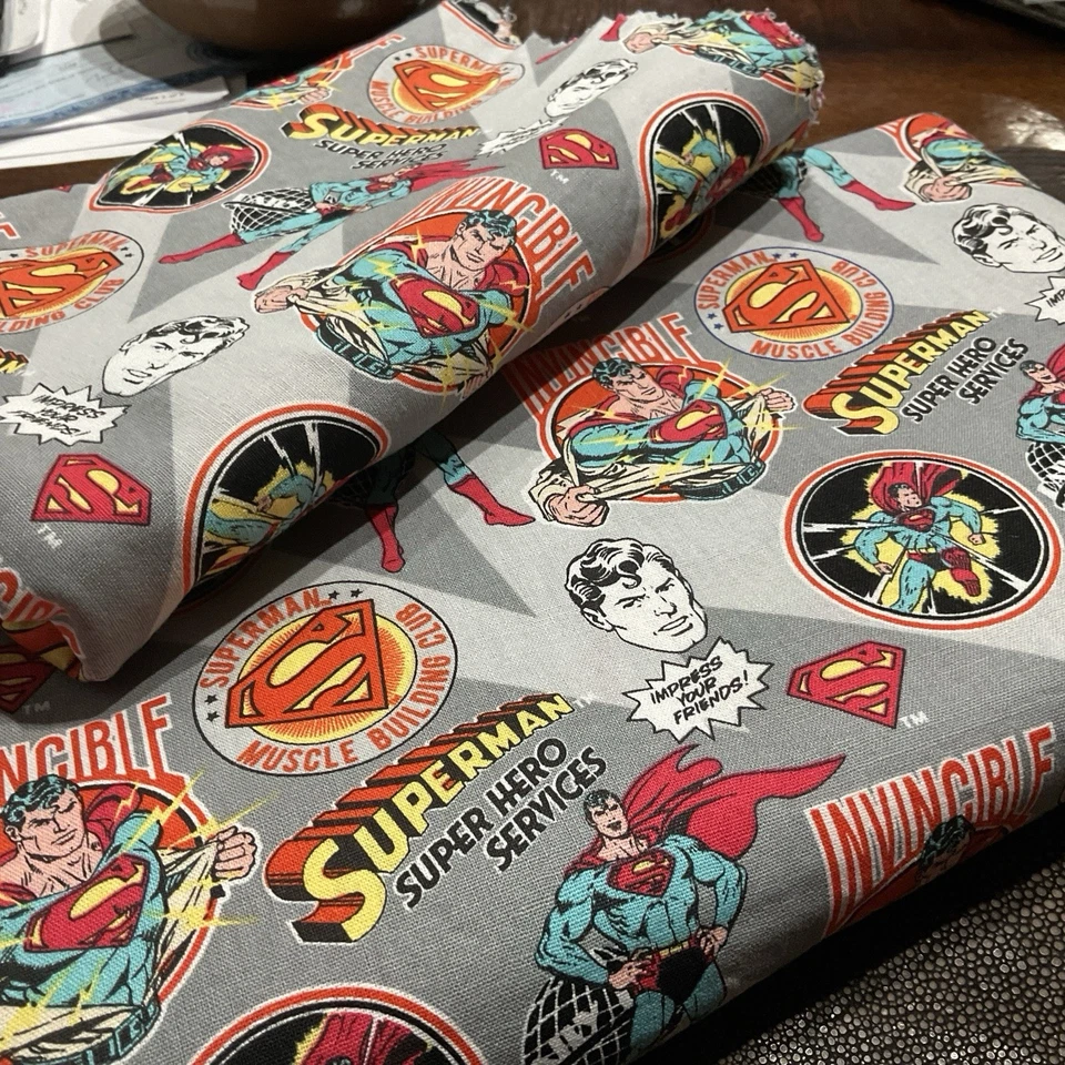 DC Comics Superman Hero’s 2 piezas tela de algodón RARO ENCONTRAR 84” X 40” y 33” X 44” Foto 3 de 4