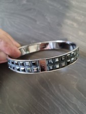 CK Calvin Klein Ladies Designer Bangle Bracelet Black Crystal Stainless Steel