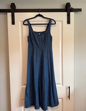Gap Blue Denim Midi Fit & Flare Dress Square Neck Sleeveless Strappy S