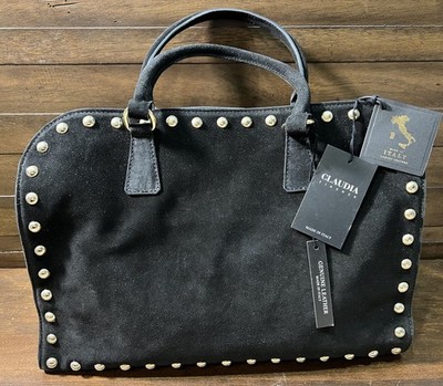 Claudia Firenze Made In Italy Black Suede Studded Annalou Satchel New w/ tags,
