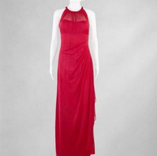 David’s Bridal Red Maxi Evening Gown Size 10 Ruched Sleeveless Keyhole Back