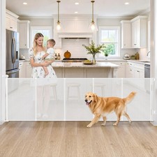 Reinforced 108" Extra Long Retractable Dog Gate, 9ft Retractable Baby Gates
