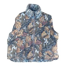 Vtg 80s Hunting Reversible Vest Jacket Mossy Oak Fall Foliage Camo Zip USA XL