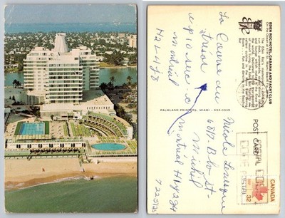 Vtg 1975 Eden Roc Hotel Miami Beach Florida Postcard Aerial View Posted Canada