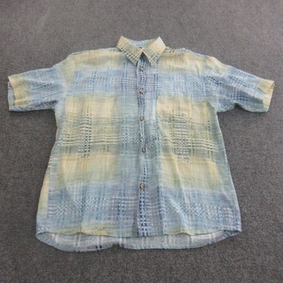 Signum Shirt Mens Medium Blue Green Pastel Plaid Short Sleeve Button Casual