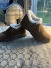 Minnetonka Brown Suede Faux Fur Slip-on Ankle Booties Cozy Cabin Winter Sz 8