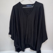 POLO Ralph Lauren Black Merino Wool Oversized Poncho Sweater M/L Solid Pullover