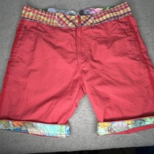 Robert Graham Swim Shorts Mens 34 Red Plaid Waist Tropical Mesh Lined Flip Cuff