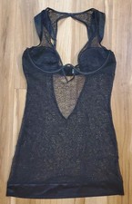 Fredricks of Hollywood Baby Doll Slip Eyelet Lace Black Lingerie Size Large