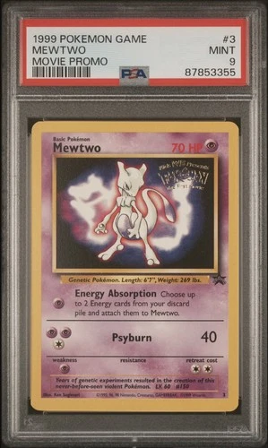 PSA 9 Mint Mewtwo #3 Black Star Promo Movie Promo 1999 Pokemon Card