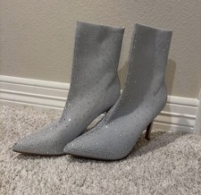 Gray Rhinestone Pointed Toe Stiletto Ankle Bootie