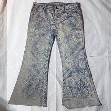 Free People Bali Discharge Pattern Flare Jeans Size 30 Waist