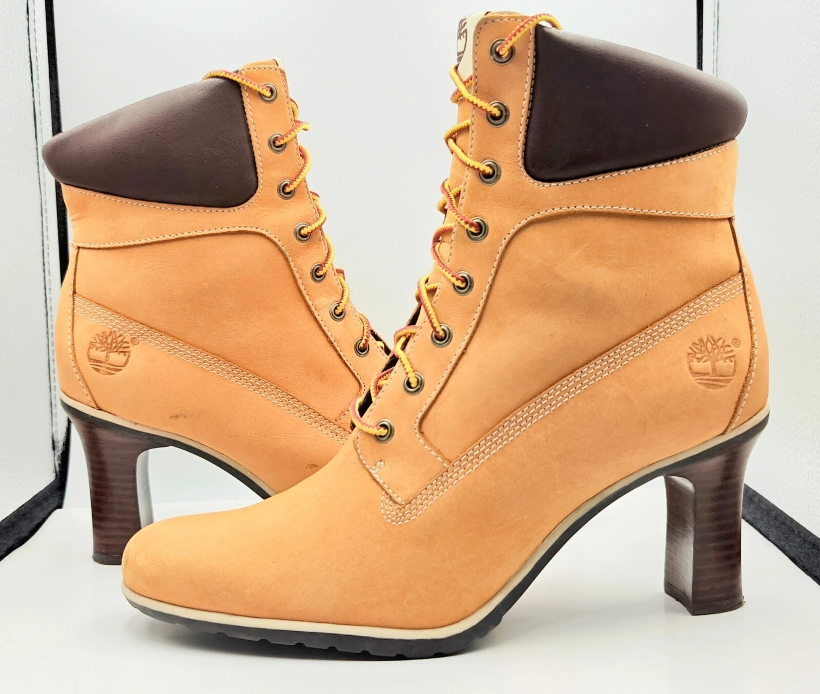 Taglia 9 Stivaletti donna Timberland RARI 3 5" tacco tondo gomma grano nabuk