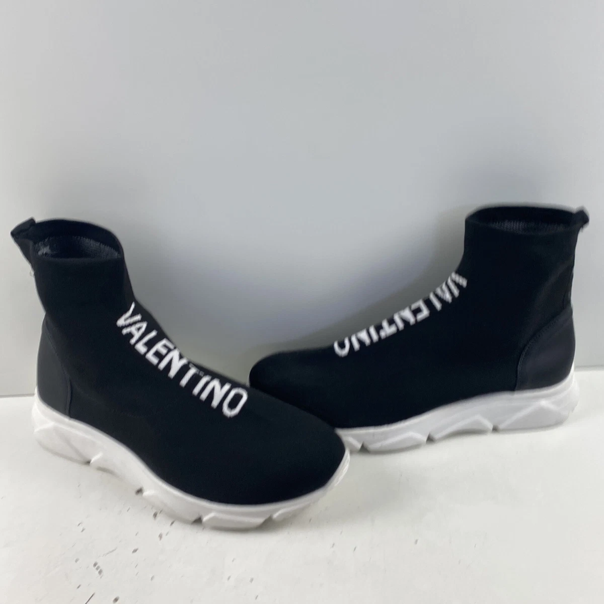 Valentino By Mario Logo Black Knit High Top Sock Sneakers Men s