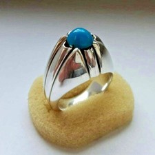Real Beautiful Turquoise Ring Genuine Feroza Stone 100 Sterling Silver 925
