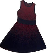 ANN TAYLOR Fit & Flare Ombre Dress Size Medium Petite MP Red Blue Sleeveless