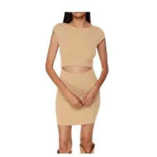 HOUSE OF HARLOW 1960 Women's Cut Out Ribbed Knit Mini Dress Beige Size M NWOT