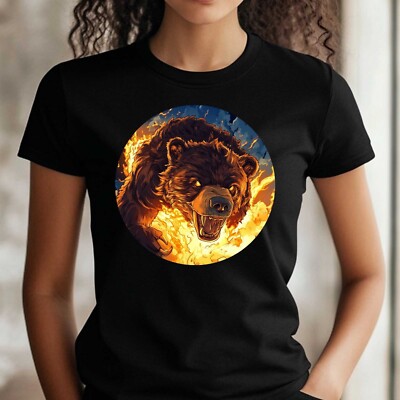 Women's Burning Bear Print Cotton T-Shirt Size XS to 3XL