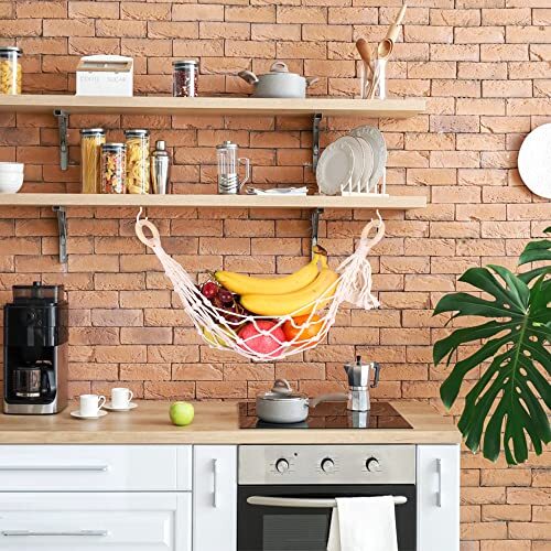 Macrame Fruit Hammock with Hooks - Hanging Fruit Hammock for Kitchen Under Ca... - Picture 5 of 7