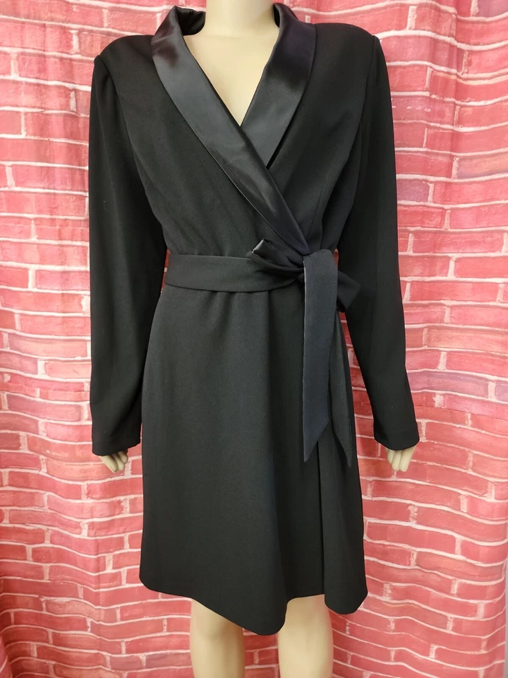 Adrianna Papell, Party Office, Faux Wrap Black Size 14 Women's Belted Dress #6 - Image 3 of 4