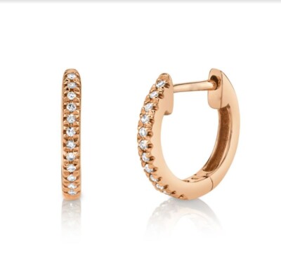 Diamant Huggie Ohrringe 14K Rotgold natürliche runde Mini Creolen Huggies 0,07CT