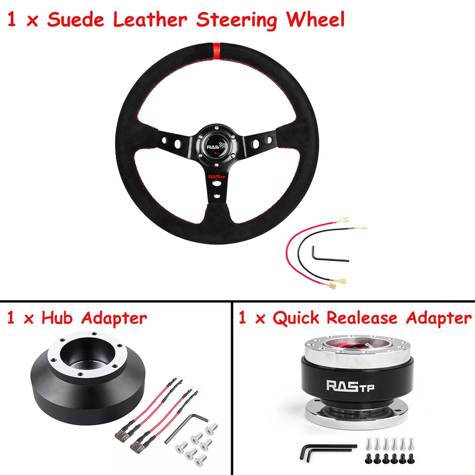 14" Suede Steering Wheel Quick Release Hub Adapter Kit For Honda Civic 2001-2011 Foto 2 de 4