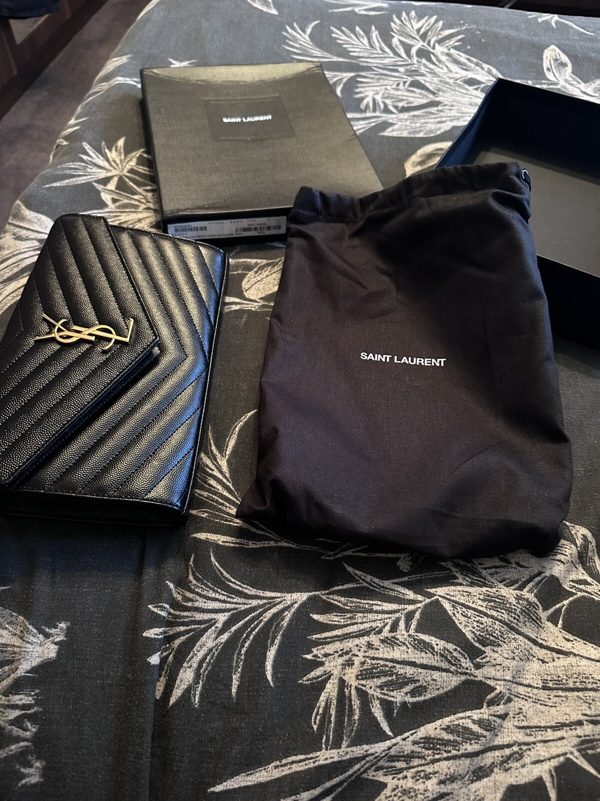 Saint Laurent YSL Envelope Monogram Wallet on Chain Bag Black with Gold Hardware