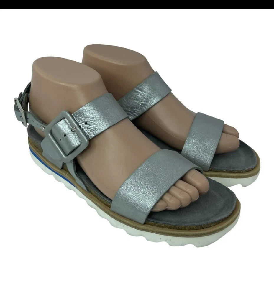 Wolky sandals Women silver/blue Leather Orthopidic Cushioned Suede Insole 7 (38) - Image 2 of 4