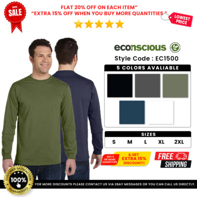 #ad Econscious EC1500 Men#x27;s Organic Ringspun Cotton Long Sleeve Tee Classic T Shirt $26.16