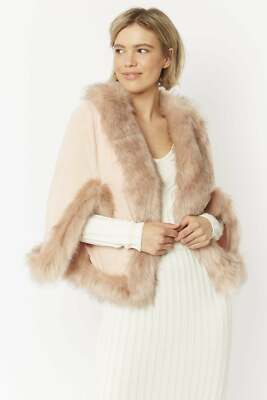 JAYLEY Pink Faux Fur Faux Suede Cape Jacket UK
