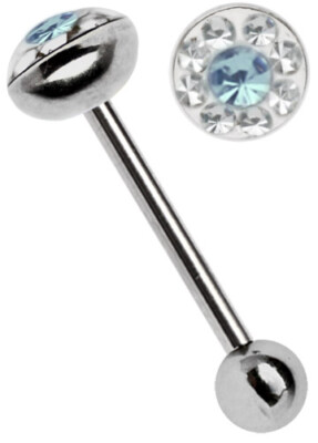 Piercing Schmuck Zungen Titan Stab 1,6mm mit Multi Strass Epoxy Glitzer Platte