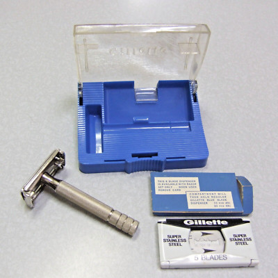 Vintage Y-1 1953 Gillette Super Speed TTO Double Edge Safety Razor Set USA CLEAN