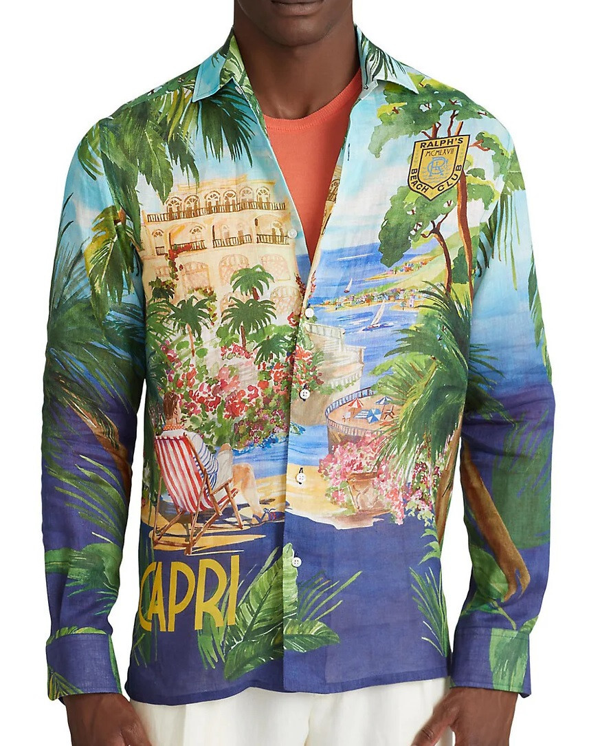 Ralph Lauren Purple Label Capri-Print Linen Shirt - S | eBay