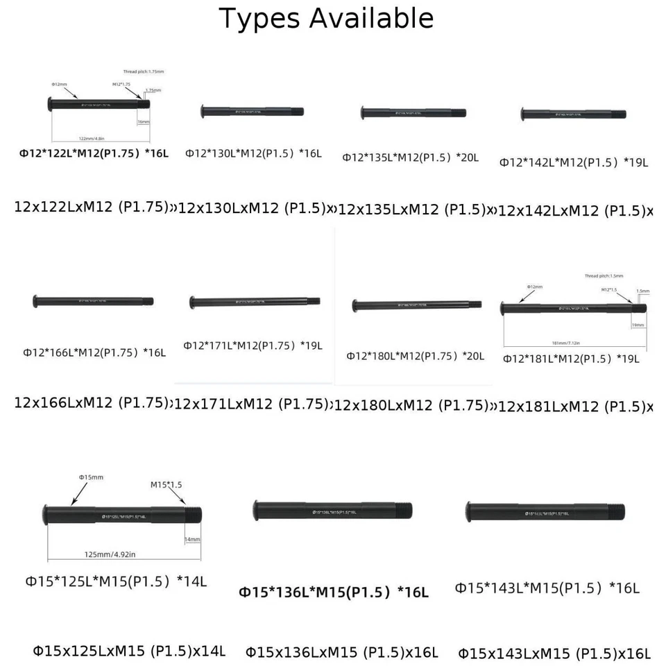 1X Thru Axle Replacement Front/Rear Thru Axle 12mm 15mm Thru Axle Aluminum Alloy - Image 3 of 4