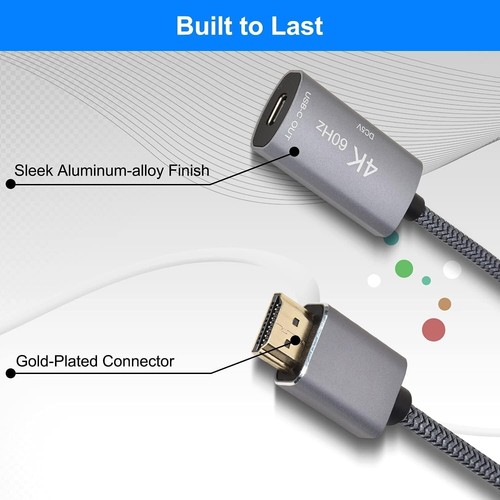 HDMI Male to USB-C Female Cable Adapter with Micro USB Power Cable,Hdmi Input to - Picture 4 of 7