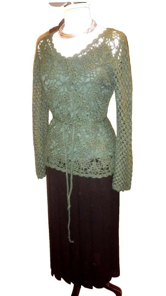 Designer @ BHS Teal Hand-Knitted Wool Blend Wrap Style Jumper & Belt Size 10🌺🌺 - Image 2 of 4