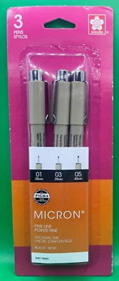 SAKURA Pigma Micron Pens Assorted 3/Pkg-Black #30061