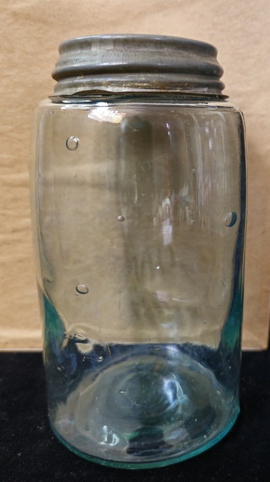 Vintage Atlas Strong Shoulder Mason Jar Blue Glass W/ Zinc Lid Air