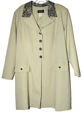 Vintage Chad's Place Pale Green Gray Snake Print Collar Coat Womens 18W USA