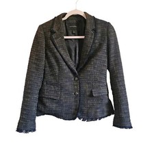 Banana Republic tweed blazer size 6 Petite Small patch pockets collared fringe