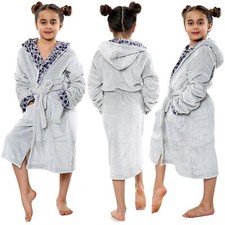 Enfants Fille Garçon Gris Peignoir Toison Mou Capuche Baignade Robe Âge 5-13 Ans