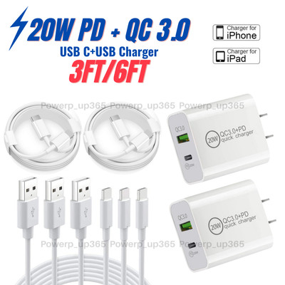 For iPhone 13 12 11 Pro Max Fast Charger Charging Cable 20W Power Adapter Type-C