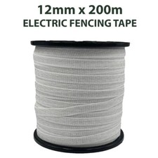 ELECTRIC FENCE TAPE 12mm x 200 Metre Roll White Poly Fencing Horse Paddock