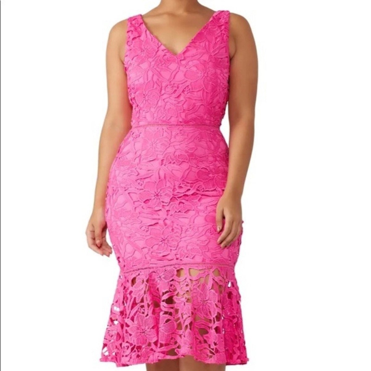 NWOT Alexia Admor Pink Lace Floral Peplum Midi Dress