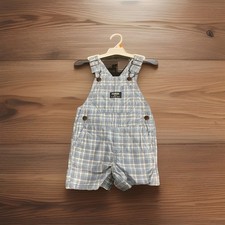 Oshkosh B gosh overall shorts. Blue And White Plaid. Sz. 12M or 5T. Snap crotch