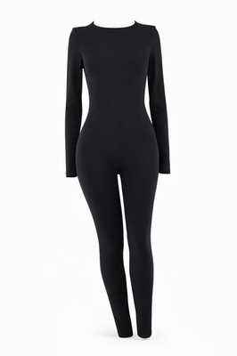 Minimalistischer schwarzer Catsuit Jumpsuit Sculpted Fit Langarm minimalistisch Gr. M