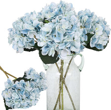 Blue Hydrangea Artificial Flowers 6pcs Faux Hydrangea Flowers, Fake Flowers for