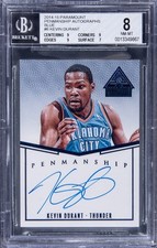 2014-15 PARAMOUNT PENMANSHIP AUTOS BLUE #6 KEVIN DURANT BGS 8